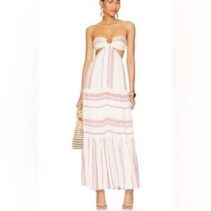 NWT L*Space Siesta Stripe Jenevieve Maxi White Dress Large Halter Boho Festival